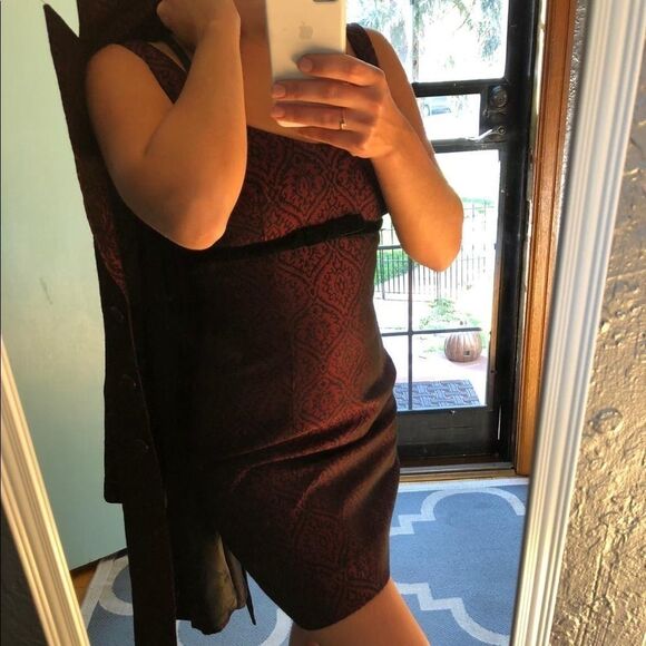 Nanette Lepore Vintage 2 Pc Shift Dress Suit Acetate/Acrylic Burgundy Sz 4 - Picture 4 of 14